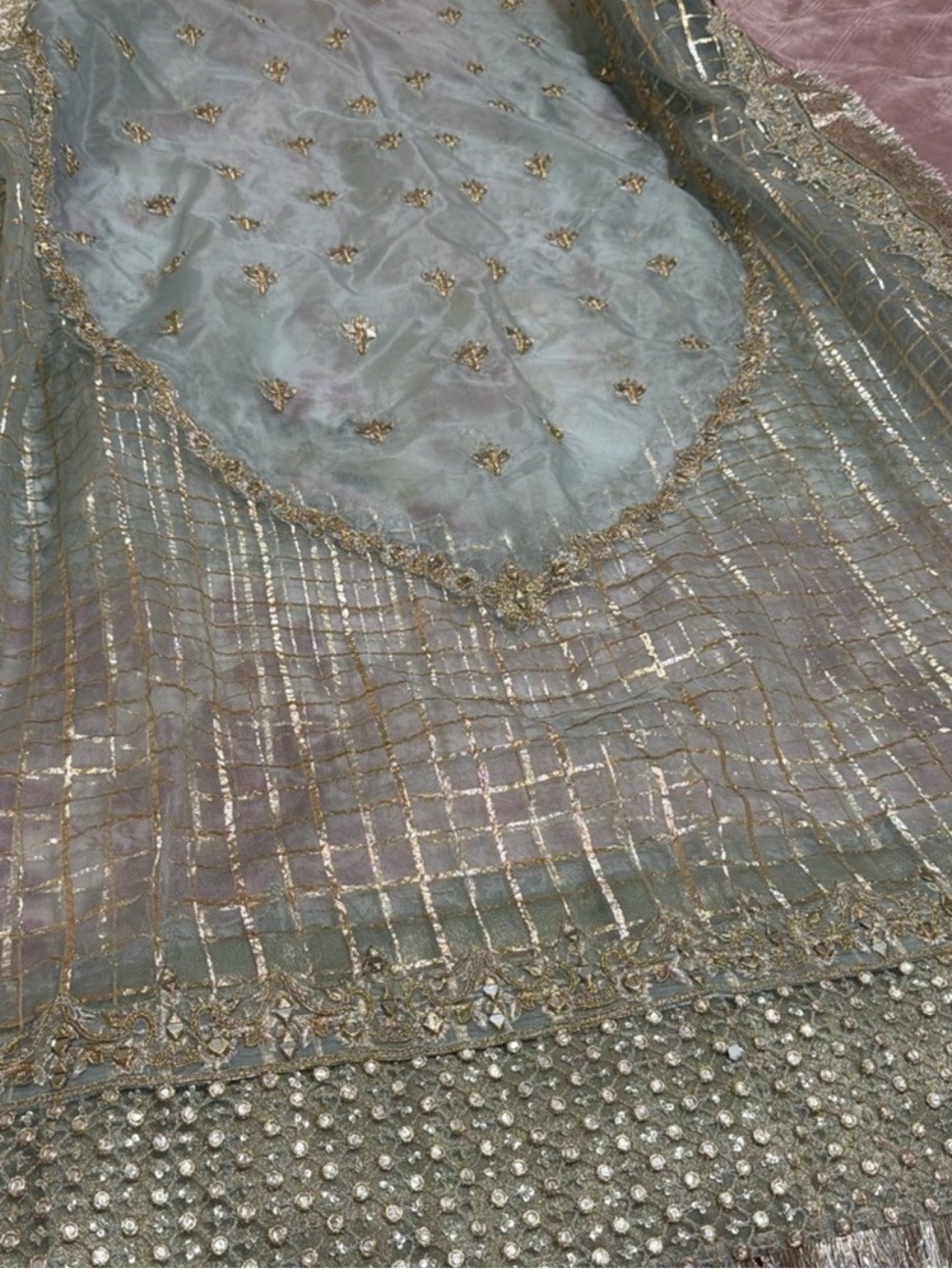 Light Sage Embellished Women's Scarf with Gold Accents
